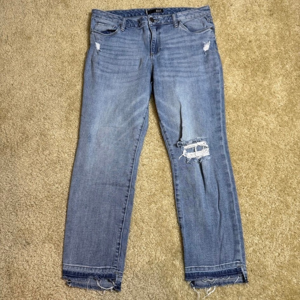 Kut from the Kloth Jeans Womens 12 Blue Reese Ankle Straight Leg Stretch Fray